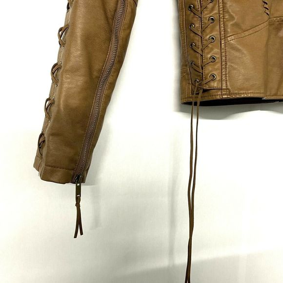Coffee Shop Women Faux Leather Jacket Brown Zippered Size S - Picture 5 of 10